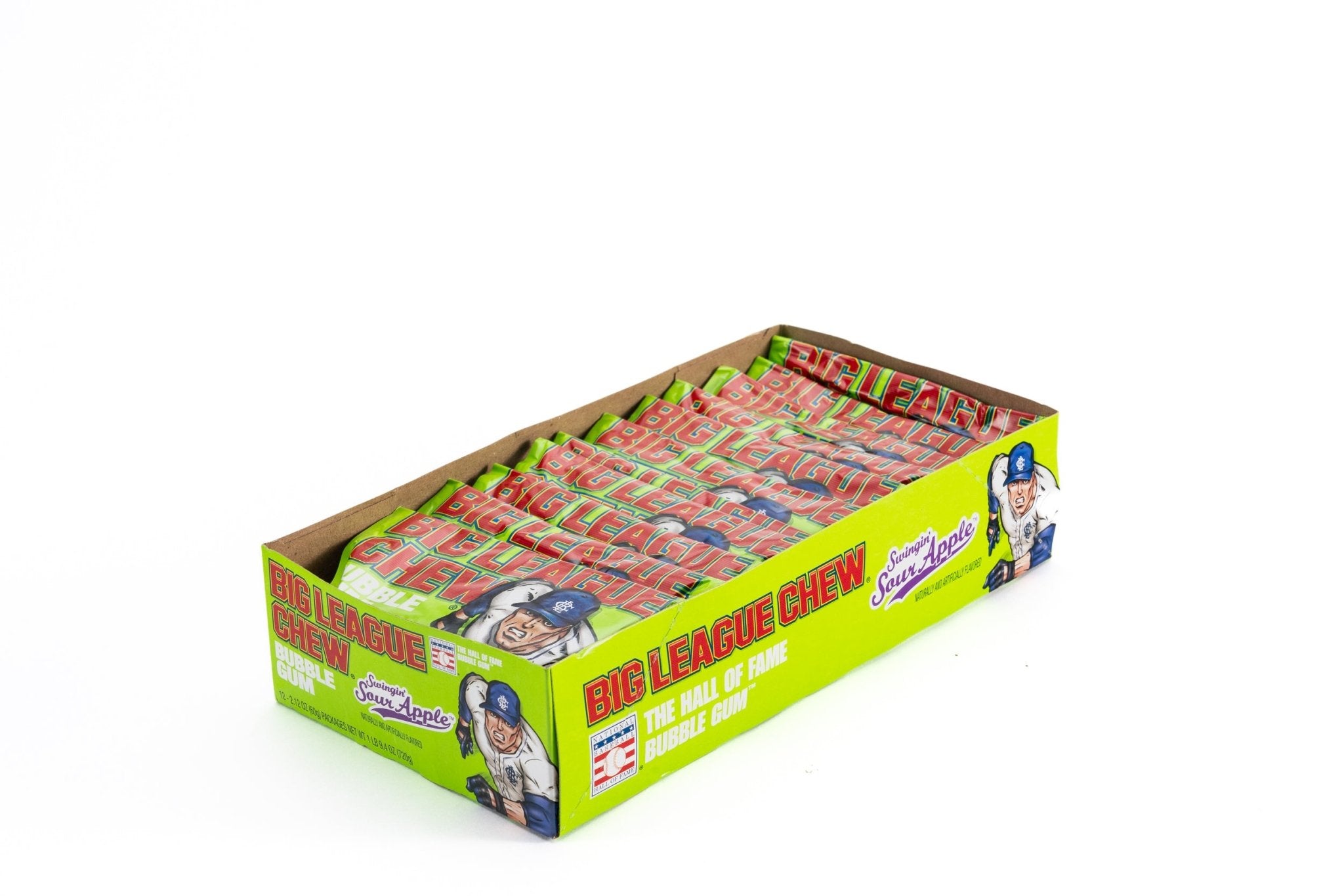 Big League Chew Sour Apple Hall of Fame Bubble Gum Bulk Box (2.12 oz, 12 ct.) - Vintage Candy Co.