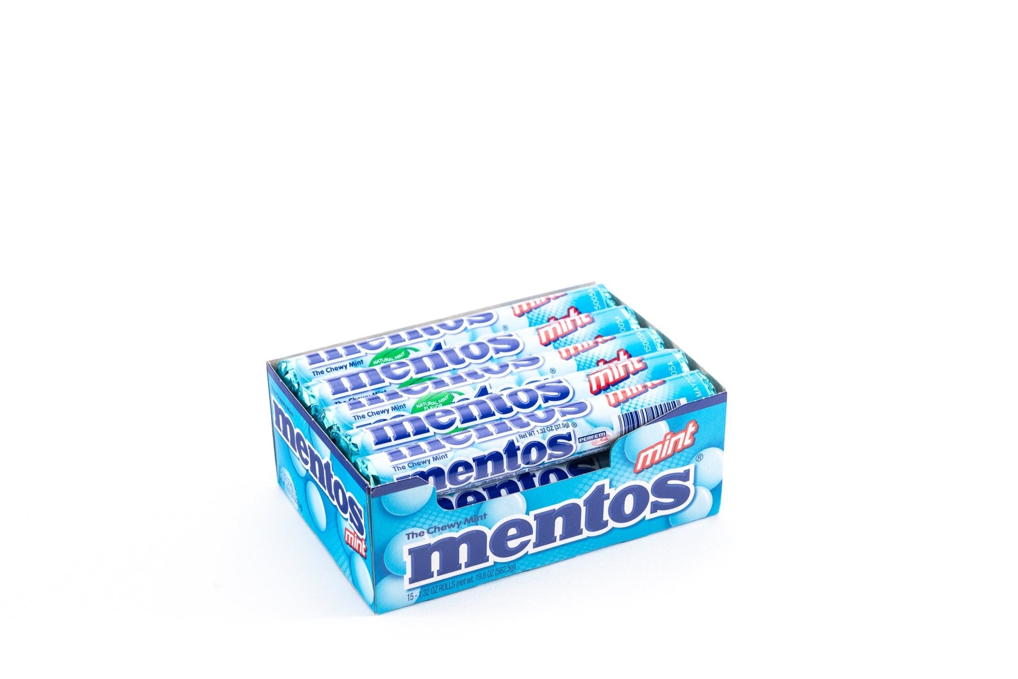 Chewy Mint Mentos Mint Flavor Candy Bar Bulk Box (1.32 oz, 15 ct.) - Vintage Candy Co.