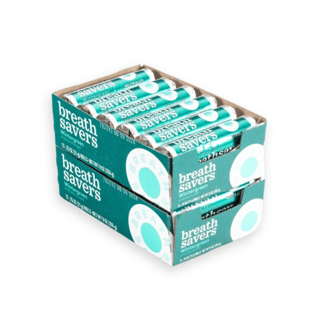 Breath Savers Wintergreen Sugar-Free Mint Rolls Bulk Box (0.75 oz, 12 ct.) - Vintage Candy Co.