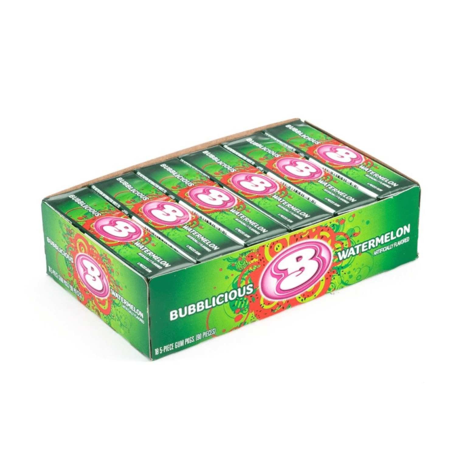 Bubblicious Watermelon Bubble Gum Bulk Box (1.36 oz, 18 ct.) - Vintage Candy Co.