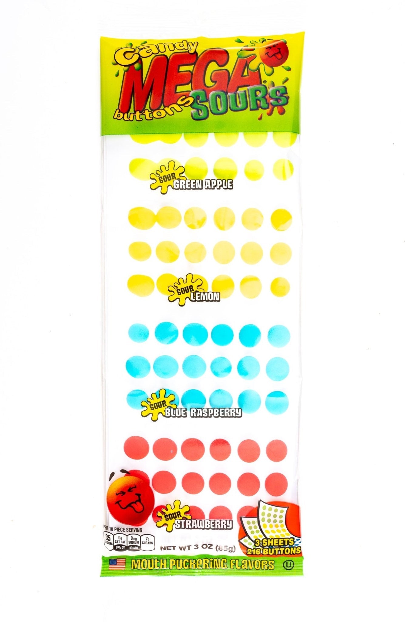 Candy Mega Buttons Pack Sours 4 Flavors (3 oz, 3 ct) - Vintage Candy Co.