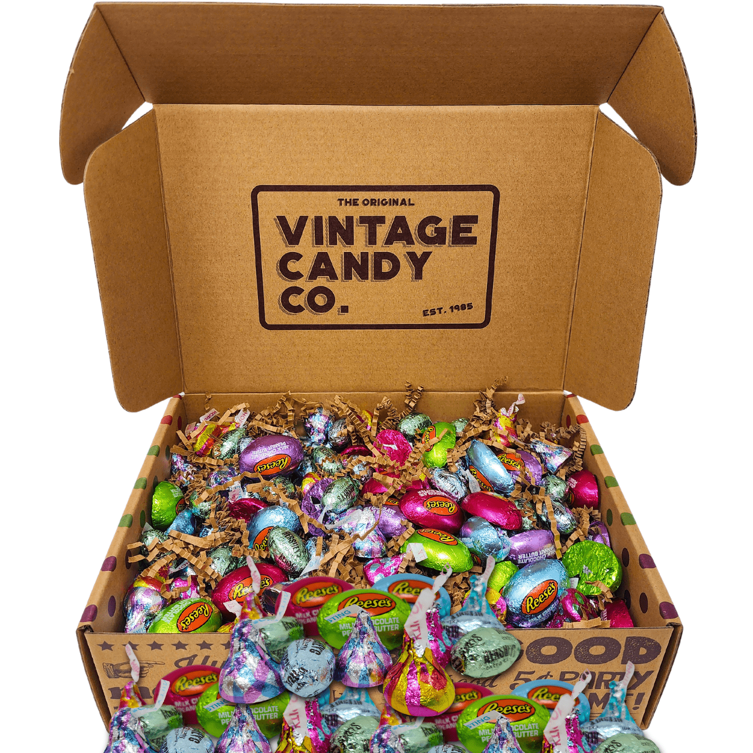 Easter Bulk Candy Gala Mix feat. Reeses Peanut Butter Eggs, Hershey Extra Creamy, Kisses Vanilla Frosting, Egg Hunt Kisses (1 Box, 2.8 lbs) - Vintage Candy Co.