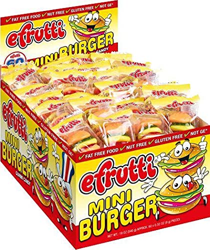 Efrutti Gummi Mini Burger Shape Wrap Gummy Bulk Box (0.32 oz, 60 ct) - Vintage Candy Co.