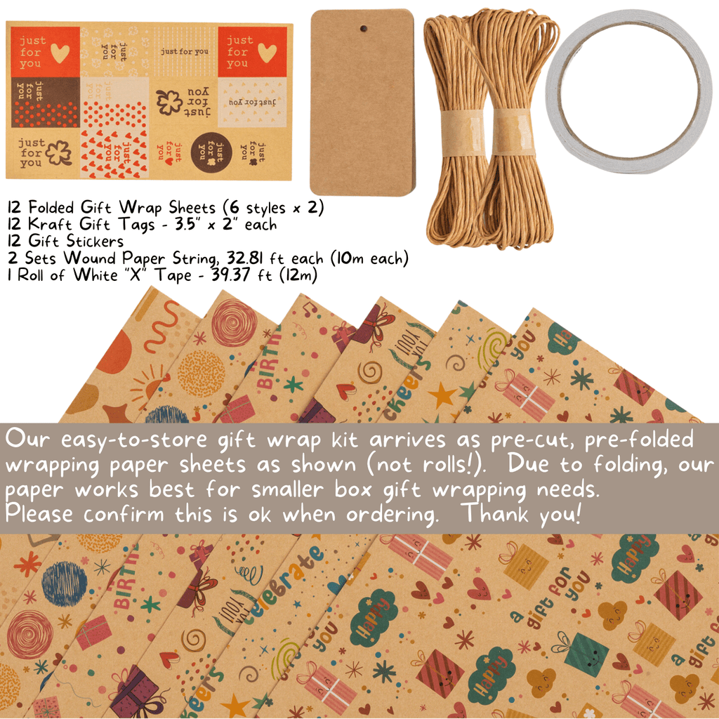Sticker Wrapping Paper Gift Wrapping Kit with Gift Wrap, String, Tape Roll, Tags, and Sticker ...