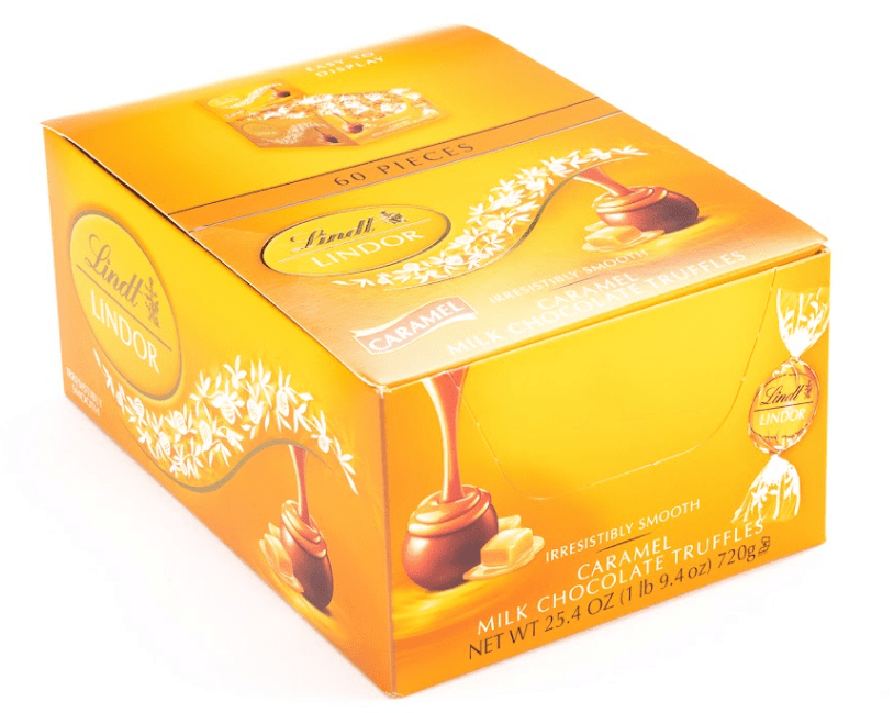 Lindor Truffles Caramel Milk Chocolate Truffles Bulk Box (0.42 oz, 60 ct) - Vintage Candy Co.