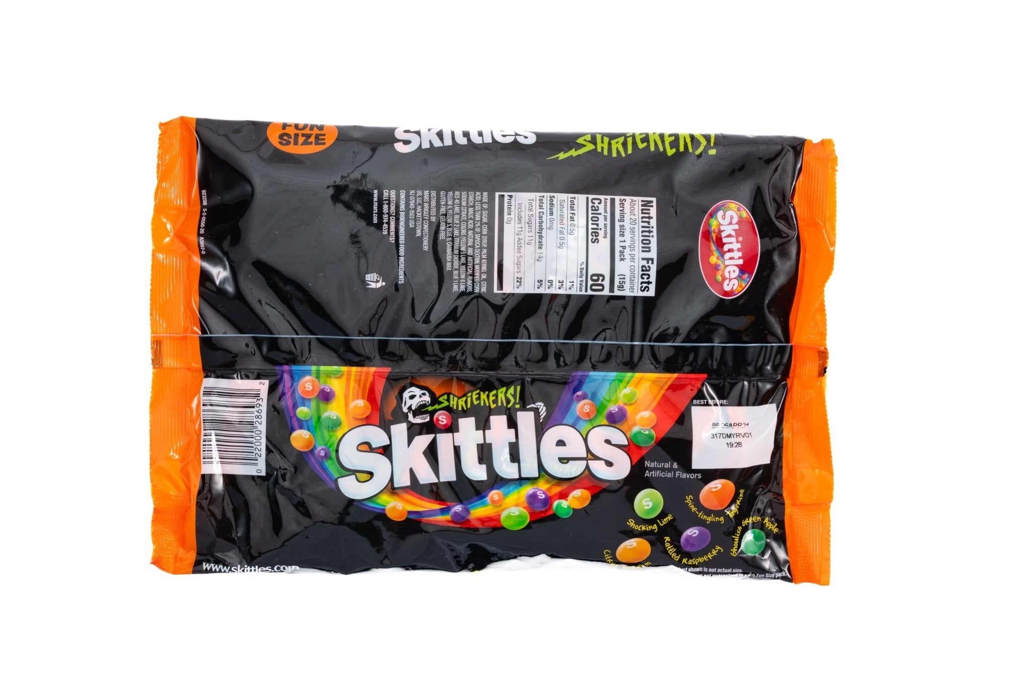 Skittles Shriekers Sour Candy Fun Size Bulk Bag 1072 Oz 20 Ct Vintage Candy Co 2912